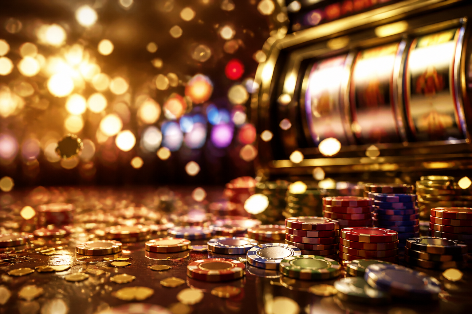 Ambiance casino avec machines à sous et néons